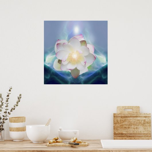 Witte lotusbloem in blauw kristal poster (Keuken)