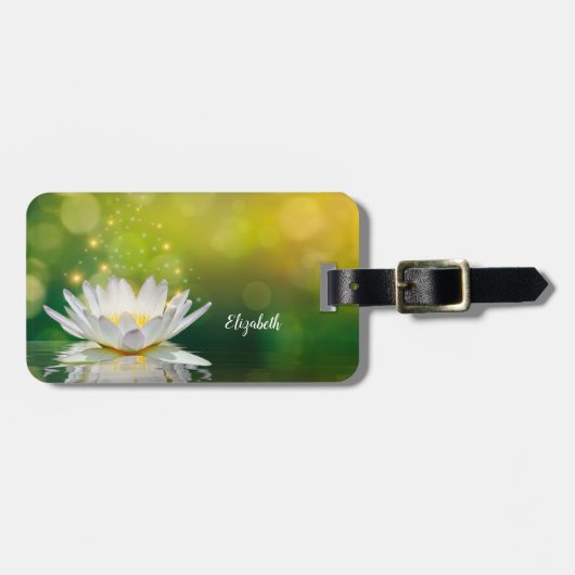 Witte Lotusbloem Landschap, Zen Bagagelabel (Voorkant horizontaal)