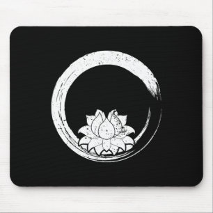 Witte Lotusbloem met Zen Cirkel Vintage Muismat