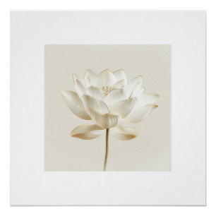 Witte Lotusbloem Muurkunst – Minimaal Zen Beige Bo Perfect Poster