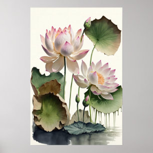 Witte Lotusbloemen Kunstprint Poster