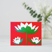 Witte lotusbloemen op rode achtergrond briefkaart (Staand voorkant)