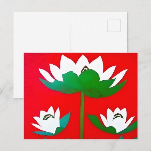 Witte lotusbloemen op rode achtergrond briefkaart (Voorkant / Achterkant)