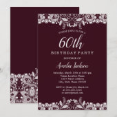 Witte Lozen Burgundy 60th Birthday Party Kaart (Voorkant / Achterkant)