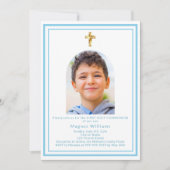 Witte lucht blauwe boog foto jongen Eerste Heilige Kaart (Voorkant)