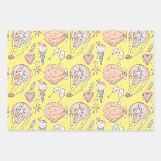 Witte luchtballon schattig stel van vogels inpakpapier vel (Voorkant 3)