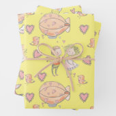 Witte luchtballon schattig stel van vogels inpakpapier vel (In situ)