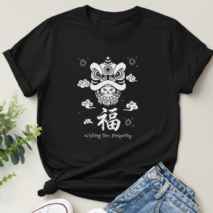 Witte Lucky Cat Minimalistische Kunst T-shirt