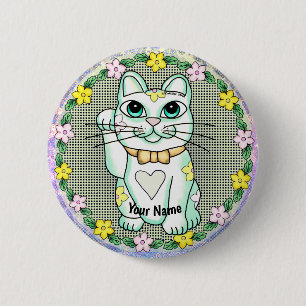 Witte Lucky Cat-speld Ronde Button 5,7 Cm