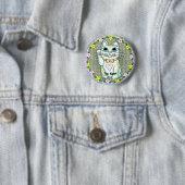Witte Lucky Cat-speld Ronde Button 5,7 Cm (In situ)