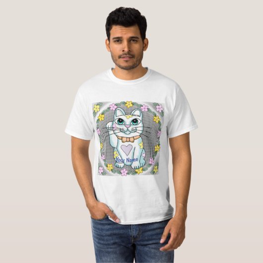Witte Lucky Cat T-shirt (Voorkant volledig)