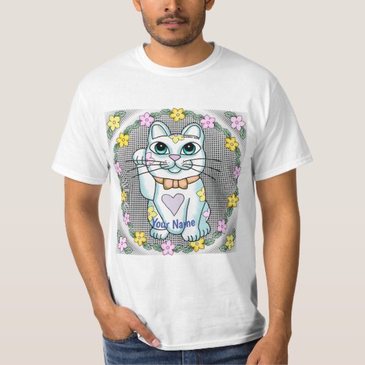 Witte Lucky Cat T-shirt (Voorkant)
