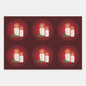 Witte, luie kerstkaarsen op rood met Holly Inpakpapier Vel (Voorkant)