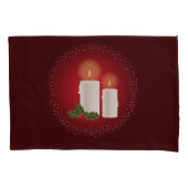 Witte, luie kerstkaarsen op rood met Holly Kussensloop (Voorkant-Links)