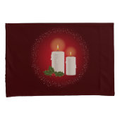 Witte, luie kerstkaarsen op rood met Holly Kussensloop (Voorkant-Rechts)