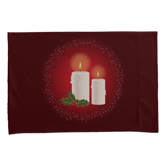 Witte, luie kerstkaarsen op rood met Holly Kussensloop (Voorkant-Rechts)