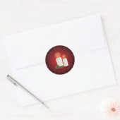 Witte, luie kerstkaarsen op rood met Holly Ronde Sticker (Envelop)