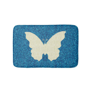 Witte luiken vlinder met blauw glitter bath mat