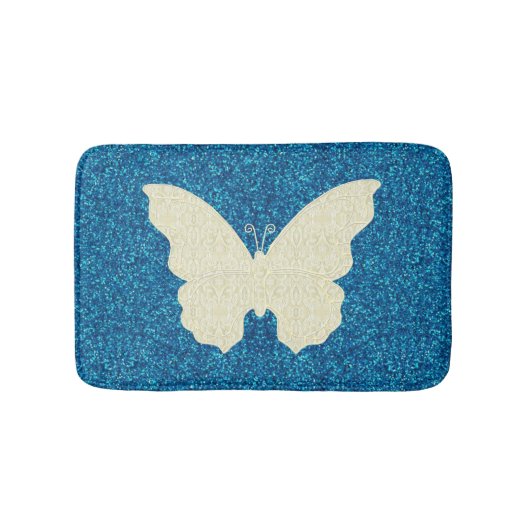Witte luiken vlinder met blauw glitter bath mat (Voorkant)
