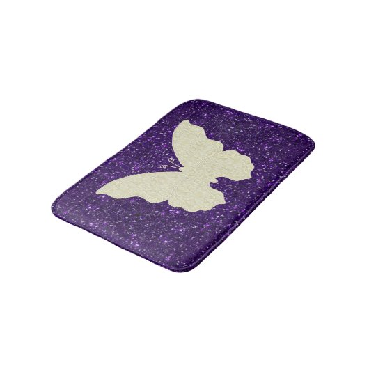 Witte luiken vlinder op Paarse glitter bath mat (Gekanteld)