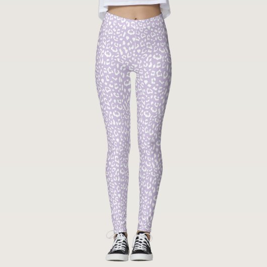 Witte luipaard patroonpastel Paarse Leggings (Voorkant)
