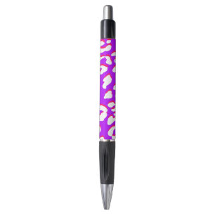 Witte Luipaardprint Paars Roze Pen