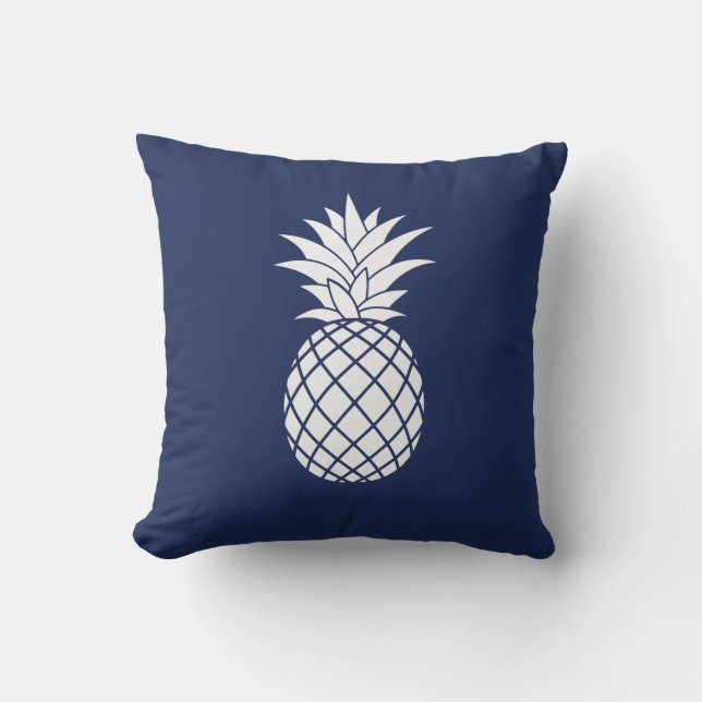 Witte Luxe ananas op Navy Blue Kussen (Voorkant)