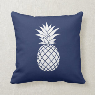 Witte Luxe ananas op Navy Blue Kussen