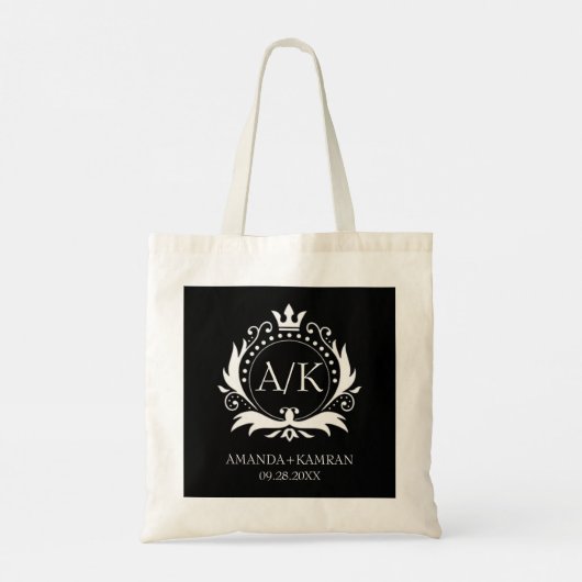 Witte Luxe Kroon Bruiloft Monogram Tote Bag (Achterkant)