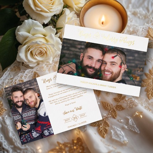 Witte Luxe Vakantie Trouwen 2 Foto's Kerst Folie Uitnodiging