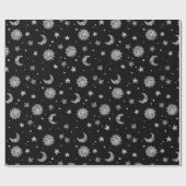 Witte maan en sterren cadeaupapier (Vlak)