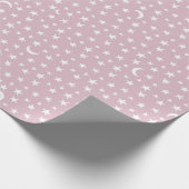 Witte maan en sterren met roze achtergrond cadeaupapier (Hoek)