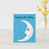  witte maan gezicht witte sterren Verjaardag Kaart (Gele Bloem)