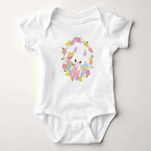 WITTE MAASTER BUNNY IN WREATS VAN STROMEN ROMPER (Voorkant)
