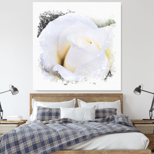 *~* Witte Macro Roos Bloem AR8 Canvas Afdruk (Insitu (Slaapkamer))