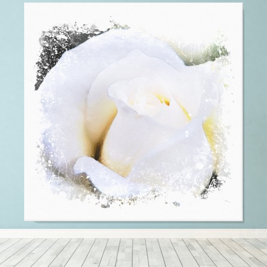 *~* Witte Macro Roos Bloem AR8 Canvas Afdruk (Insitu (Houten vloer))