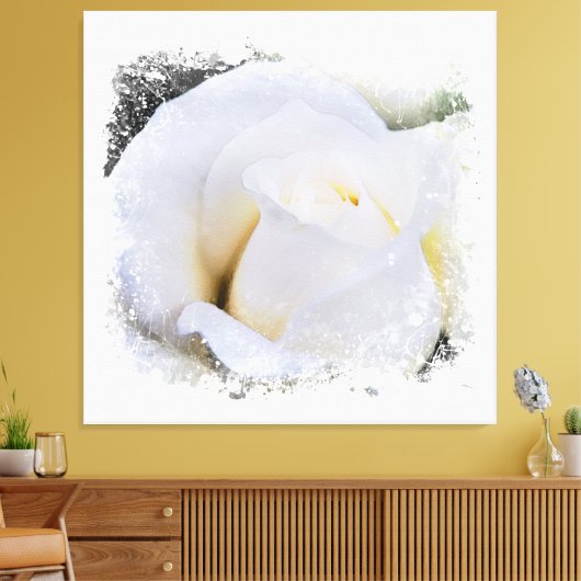 *~* Witte Macro Roos Bloem AR8 Canvas Afdruk (Insitu (Woonkamer))