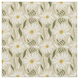 Witte Madelief Beige Bloemmotief Stof