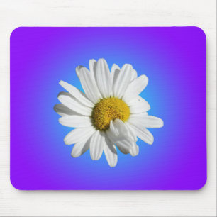 Witte Madelief Bloem Bloemig Paars Blauw Gradiënt Muismat