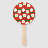 Witte madelief bloem rood vrolijk kerstfeest handwaaier (Voorkant)