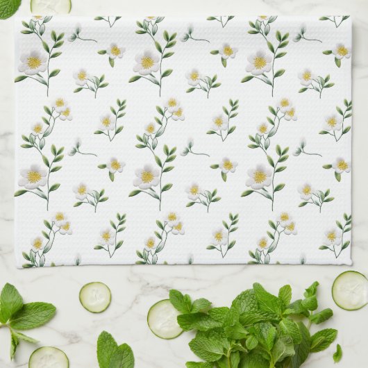 Witte Madelief Bloemen  Theedoek (Gevouwen)