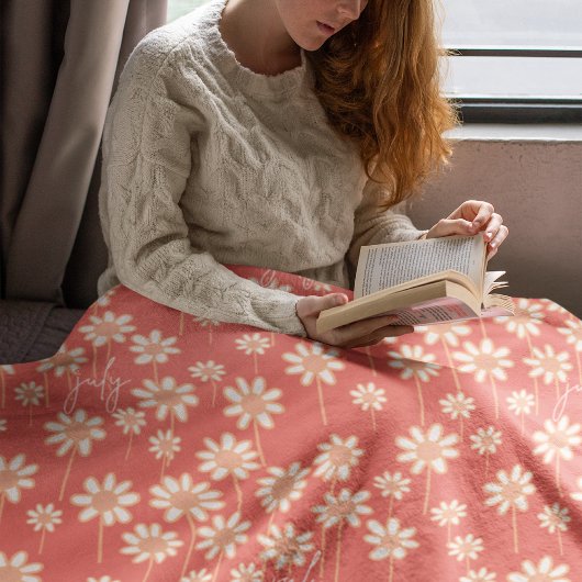 Witte Madelief Bloempatroon Aangepaste Naam  Fleece Deken
