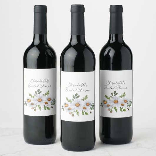 Witte madelief bruiloft feest wijnfles label wijn etiket (Flessen)