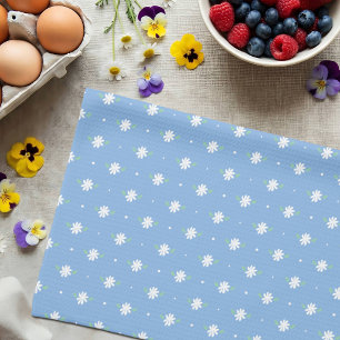 Witte Madelief Eenvoudig Bloemmotief Lente Blauw Theedoek