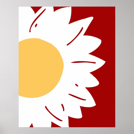 Witte Madelief met Gele Midden op Rode Abstracte Poster (Voorkant)