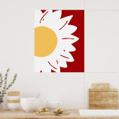 Witte Madelief met Gele Midden op Rode Abstracte Poster (Keuken)