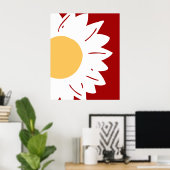 Witte Madelief met Gele Midden op Rode Abstracte Poster (Thuiskantoor)