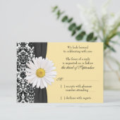 Witte Madelief Vintage Damast Trouw RSVP Antwoordk (Staand voorkant)