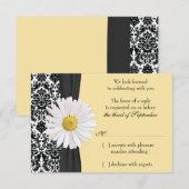 Witte Madelief Vintage Damast Trouw RSVP Antwoordk (Voorkant / Achterkant)