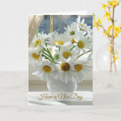 Witte madeliefje, kamille heeft een leuke dag kaart (Gele Bloem)